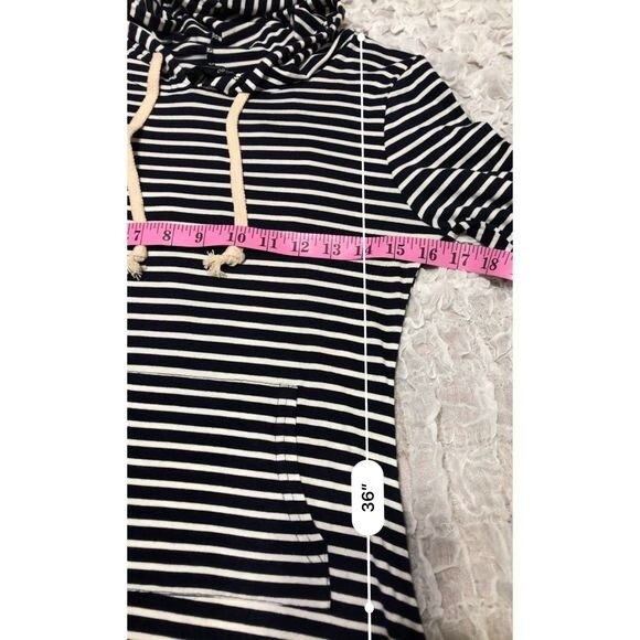 Oboe Navy Blue striped Long Sleeve Hood Stripe Bodycon Dress size M boho beach - Picture 7 of 8